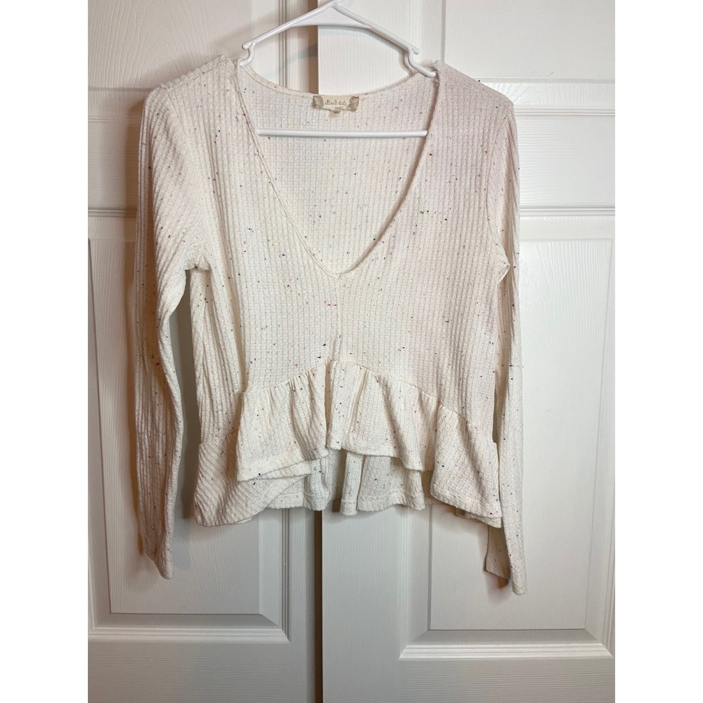 Altar'd State Confetti Waffle Knit Ruffle Peplum Top Cream White